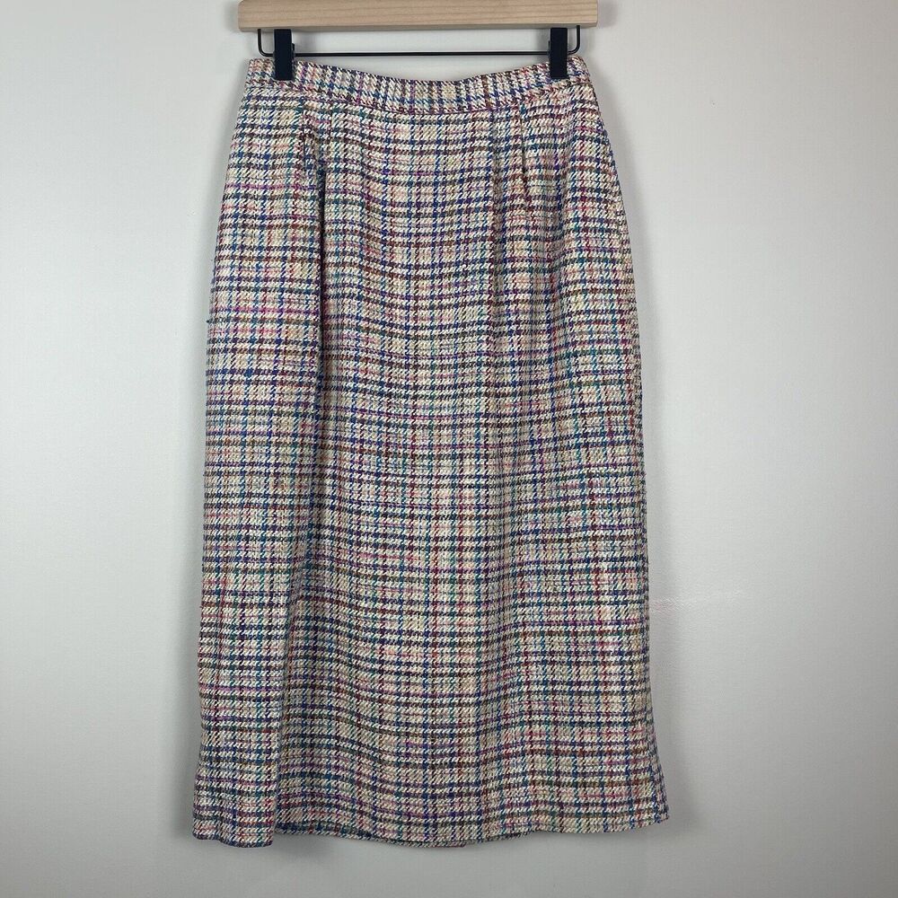 Vtg Lynn & Co Womens Skirt Size 8 Plaid Silk Longโ Career Business Professional